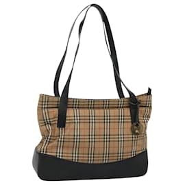 Burberry-BURBERRY Nova Check Tote Bag Canvas Beige Black gold Auth 120401-Black,Beige,Golden