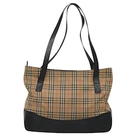 Burberry-BURBERRY Nova Check Tote Bag Canvas Beige Black gold Auth 120401-Black,Beige,Golden