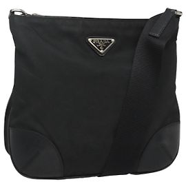 Borsa a spalla PRADA in nylon nero Auth 119572 Nero