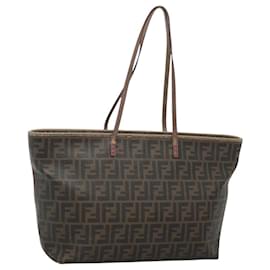 Fendi-FENDI Zucca Canvas Tote Bag PVC Black Brown Auth 120252-Brown,Black