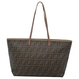 Fendi-FENDI Zucca Canvas Tote Bag PVC Black Brown Auth 120252-Brown,Black