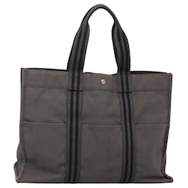Hermès-HERMES Fourre Tout GM Hand Bag Canvas Gray Silver Auth th5897-Brown,Silvery