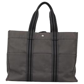 Hermès-HERMES Fourre Tout GM Hand Bag Canvas Gray Silver Auth th5897-Brown,Silvery