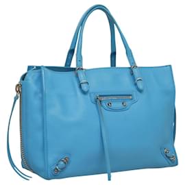 Balenciaga-BALENCIAGA Paper A 6 Zip Around Hand Bag Leather Blue 370926 Auth bs24683-Blue