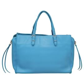 Balenciaga-BALENCIAGA Paper A 6 Zip Around Hand Bag Leather Blue 370926 Auth bs24683-Blue