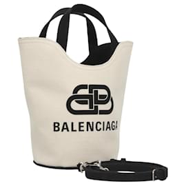Balenciaga-BALENCIAGA Wave XS Hand Bag Canvas 2way White 619979 Auth ac3745-White