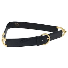 Cinto de couro Gancini Salvatore Ferragamo 34,6"" Marinho Auth 119422 Azul marinho