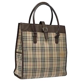 Burberry-BURBERRY Nova Check Tote Bag Canvas Beige Silver Auth 118228-Silvery,Beige