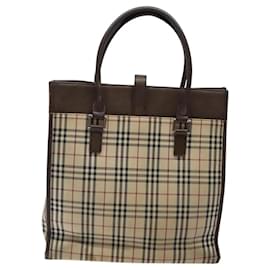 Burberry-BURBERRY Nova Check Tote Bag Canvas Beige Silver Auth 118228-Silvery,Beige