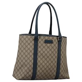 Gucci-GUCCI GG Supreme Tote Bag PVC Beige Silver 114288 Auth ac3736-Silvery,Beige