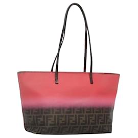 Fendi-FENDI Zucca Canvas Tote Bag Brown Black pink Auth 119406-Brown,Black,Pink