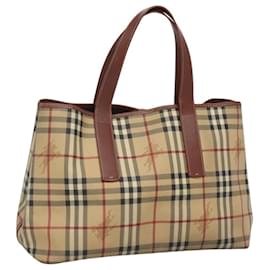 Burberry-BURBERRY Nova Check Tote Bag PVC Beige Gold Auth 120261-Beige,Golden
