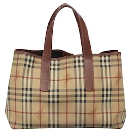 Burberry-BURBERRY Nova Check Tote Bag PVC Beige Gold Auth 120261-Beige,Golden