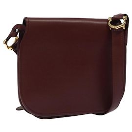 CARTIER Borsa a Spalla Must Line Pelle Rosso Vino Oro Auth BA1082 D'oro Bordò