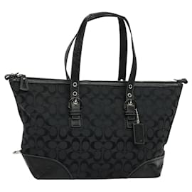 Coach-Coach Signature Tote Bag Canvas Black Silver Auth bs24737-Black,Silvery