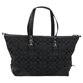 Coach-Coach Signature Tote Bag Canvas Black Silver Auth bs24737-Black,Silvery