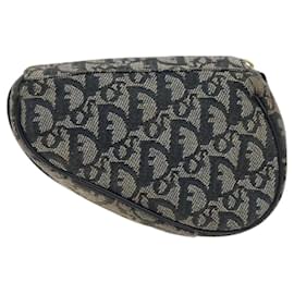 Christian Dior-Christian Dior Trotter Canvas Saddle Pouch Navy Gold Auth 120108-Golden,Navy blue