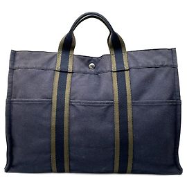 Bolsa de lona vintage Hermès azul marinho Azul marinho