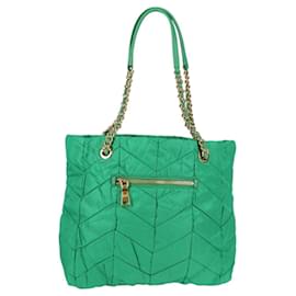 Prada-PRADA Quilted Chain Tote Bag Nylon Green Gold BR4383 Auth am8126AM-Golden,Green