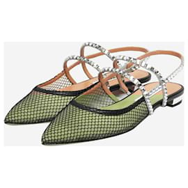 Aquazzura-Black Martini crystal-embellished mesh flat sandals - size EU 37 (UK 4)-Black