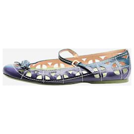 Prada-Blue leather cutout Mary Jane flats - size EU 39-Blue