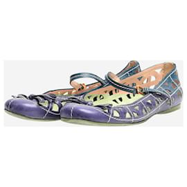 Prada-Blue leather cutout Mary Jane flats - size EU 39-Blue