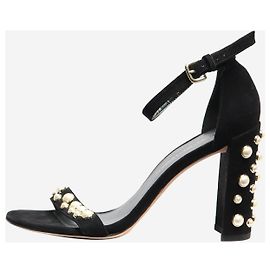 Stuart Weitzman Black suede pearl-embellished sandal heels - size EU 38.5 Black