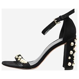 Stuart Weitzman-Black suede pearl-embellished sandal heels - size EU 38.5-Black