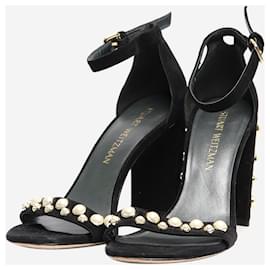 Stuart Weitzman-Black suede pearl-embellished sandal heels - size EU 38.5-Black