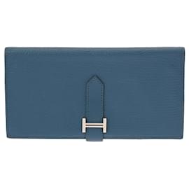 Hermès-Hermes Bearn Soufflet Long Wallet-Blue