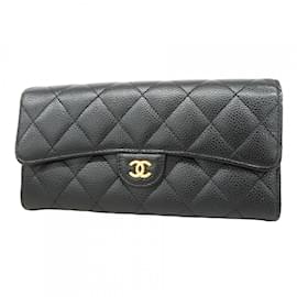 Chanel-Chanel Long Wallet in Black Grained Calfskin-Black