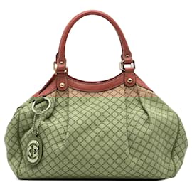 Gucci-Gucci Brown Medium Diamante Canvas Sukey Tote-Brown,Beige,Other