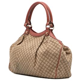Gucci-Gucci Brown Medium Diamante Canvas Sukey Tote-Brown,Beige,Other
