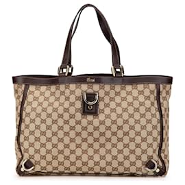 Gucci-Gucci Brown GG Canvas Abbey D Ring Tote-Brown,Beige