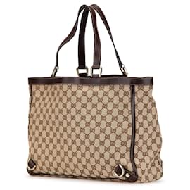 Gucci-Gucci Brown GG Canvas Abbey D Ring Tote-Brown,Beige