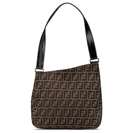 Fendi-Sac à épaule en toile Zucca marron Fendi-Marron