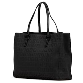 Fendi-Fendi Black Small Zucchino Canvas Tote-Black