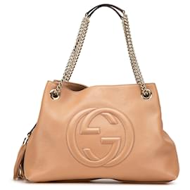 Gucci-Gucci Brown Medium Leather Soho Chain Tote-Brown,Flesh