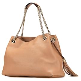 Gucci-Gucci Brown Medium Leather Soho Chain Tote-Brown,Flesh