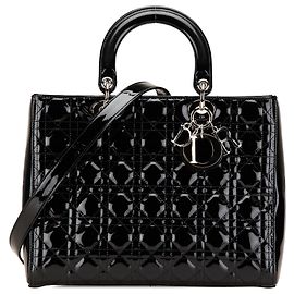 Dior Noir Grand Cuir Verni Cannage Lady Dior Noir