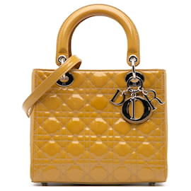 Dior-Dior Yellow Medium Patent Cannage Lady Dior-Yellow,Mustard