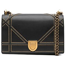 Dior-Dior Black Medium Studded Lambskin Diorama Flap-Black