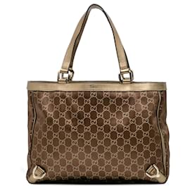 Gucci-Gucci Brown GG Satin Abbey D Ring Tote-Brown,Dark brown