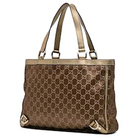 Gucci-Gucci Brown GG Satin Abbey D Ring Tote-Brown,Dark brown
