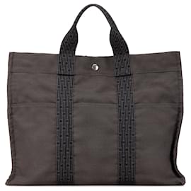 Hermès-Hermès Gray Canvas Herline Tote MM-Brown