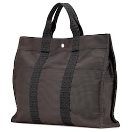 Hermès-Hermès Gray Canvas Herline Tote MM-Brown