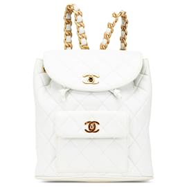 Chanel-Chanel White Medium Quilted Lambskin Duma Backpack-White,Cream