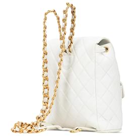 Chanel-Chanel White Medium Quilted Lambskin Duma Backpack-White,Cream