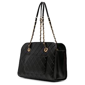 Chanel-Chanel Black CC Quilted Calfskin Front Pocket Shopping Tote-Black