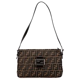 Fendi-Sac à épaule en toile Zucca marron Fendi-Marron